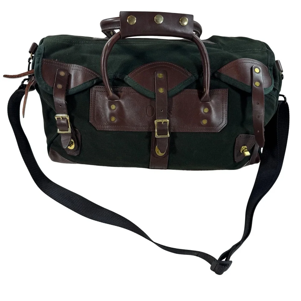 Vintage Orvis Battenkill Duffel Bag Green Canvas Brown Leather Travel Weekender